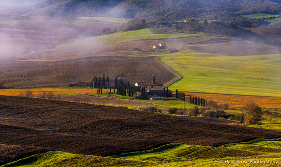 Tuscan landscape with fog